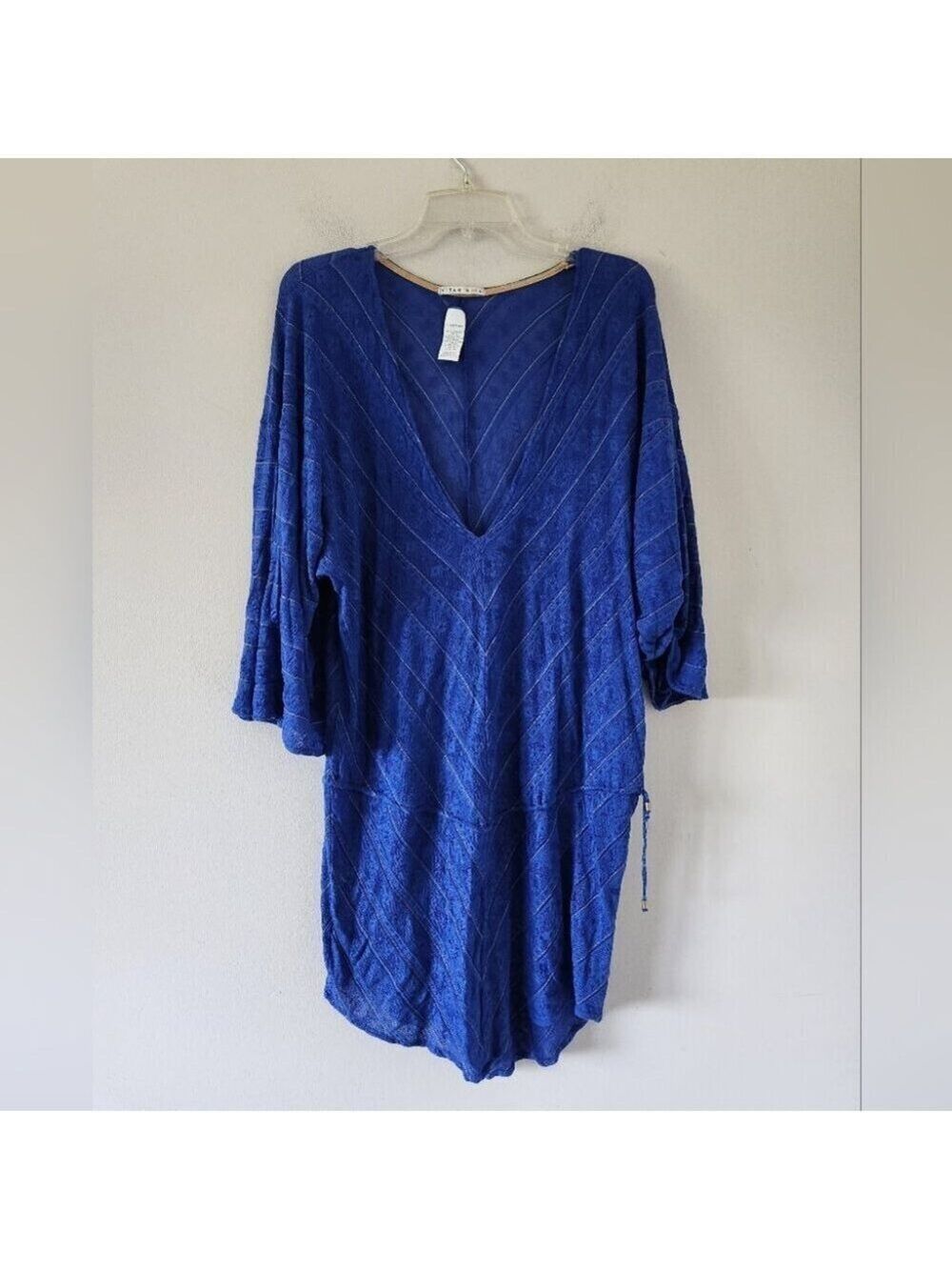 VITAMIN A | Summer Dress Beach Tunic V-neck Blue Gold Sz LARGE
